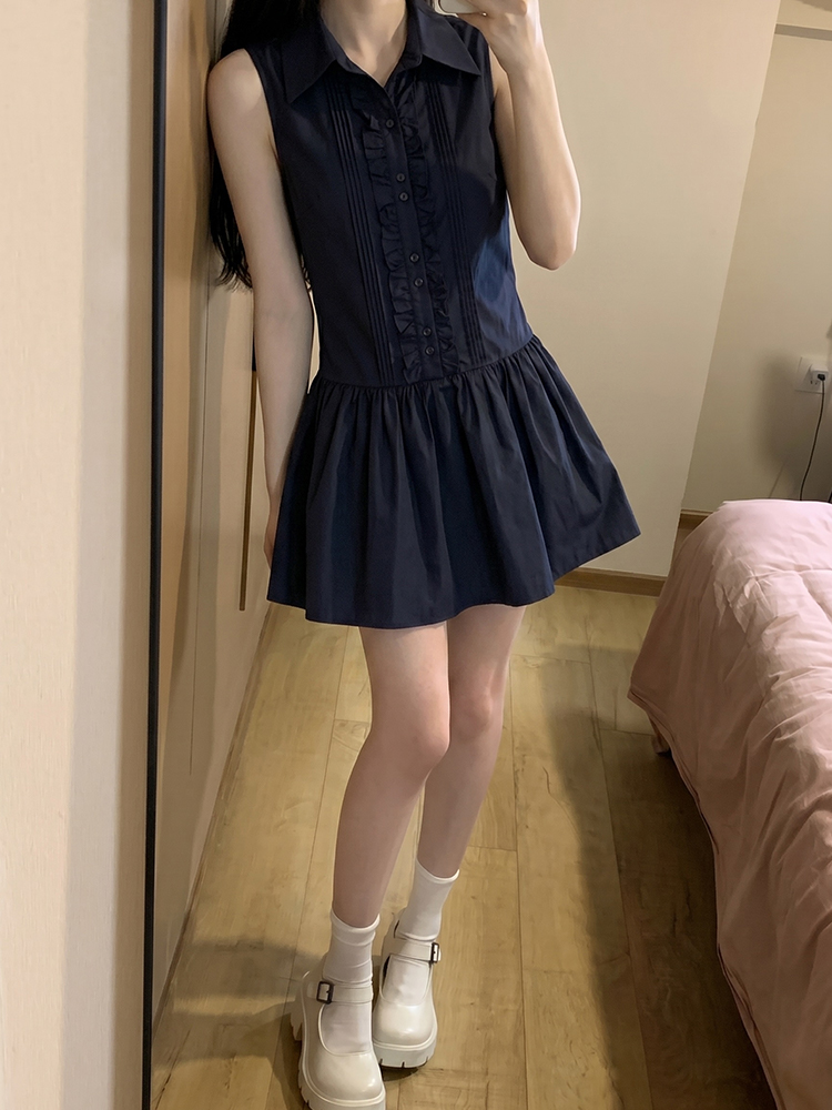 Korean Style A Line Shirt Dress - Robe chemise style collège coréen, effet