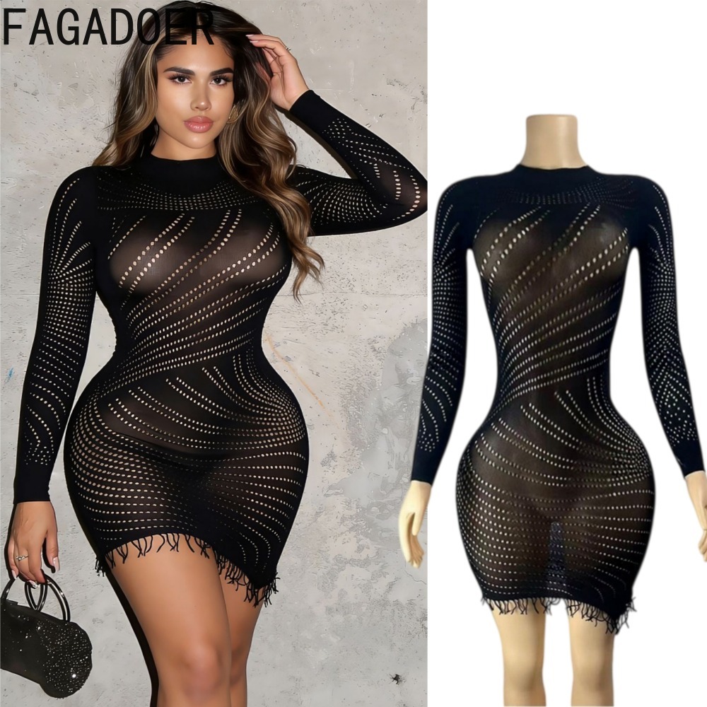 Sexy Mesh Sheer Bodycon Dress - FAGADOER Robe moulante sexy pour femme,