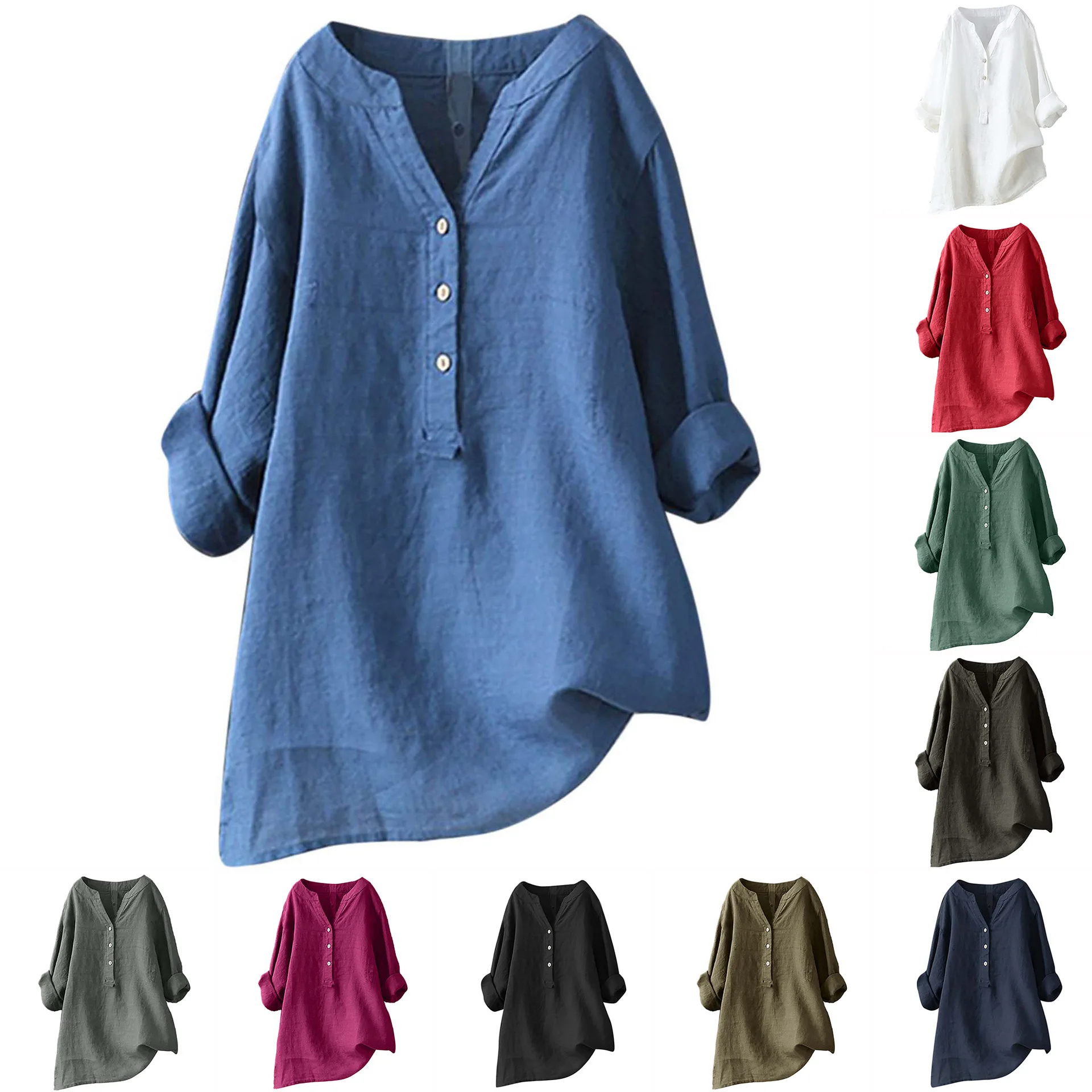 Casual Loose Linen Shirt Dress - Chemisier unisexe en coton et lin