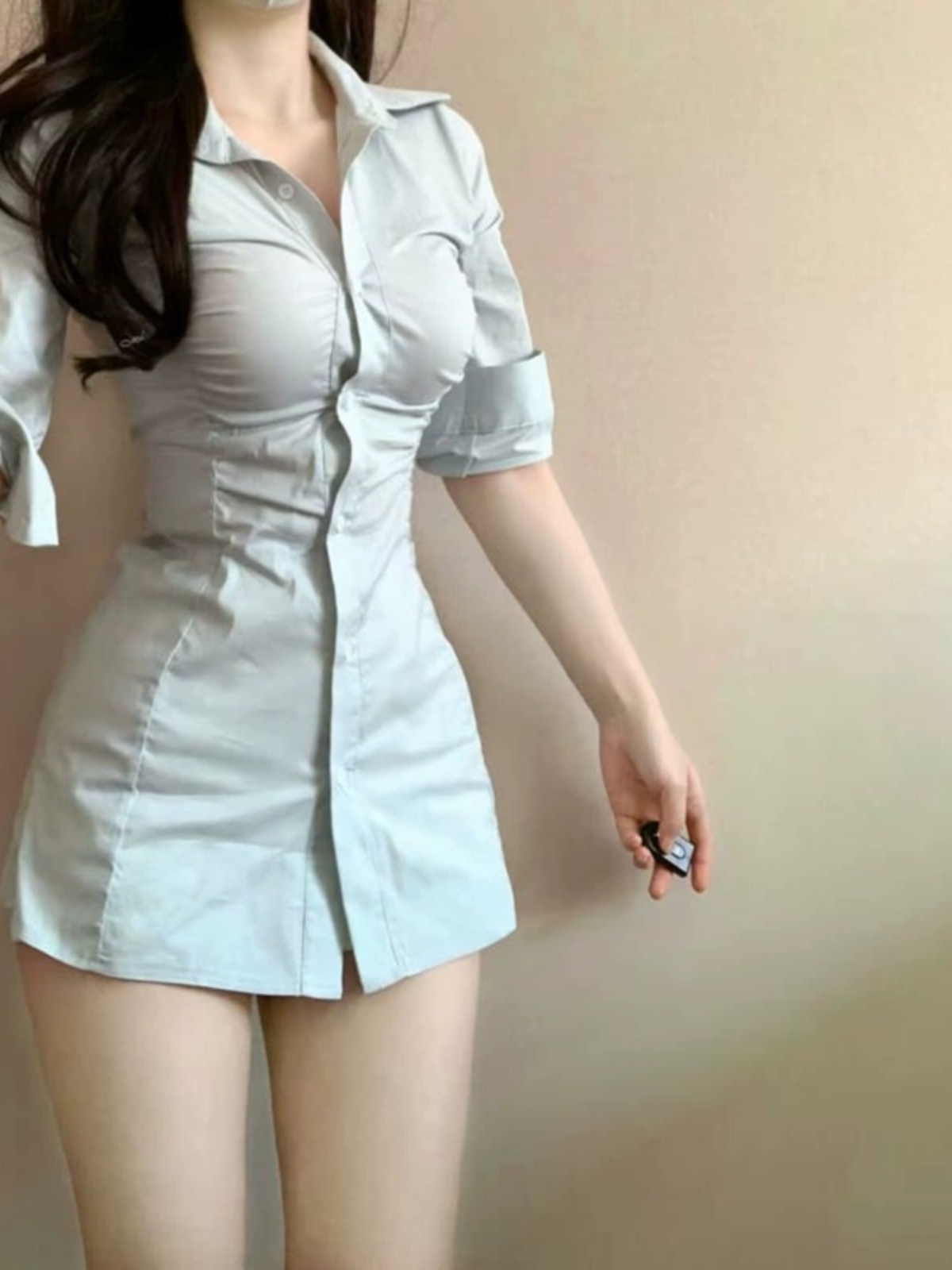 Korean Style A Line Shirt Dress - Robe chemise plissée sexy cintrée à