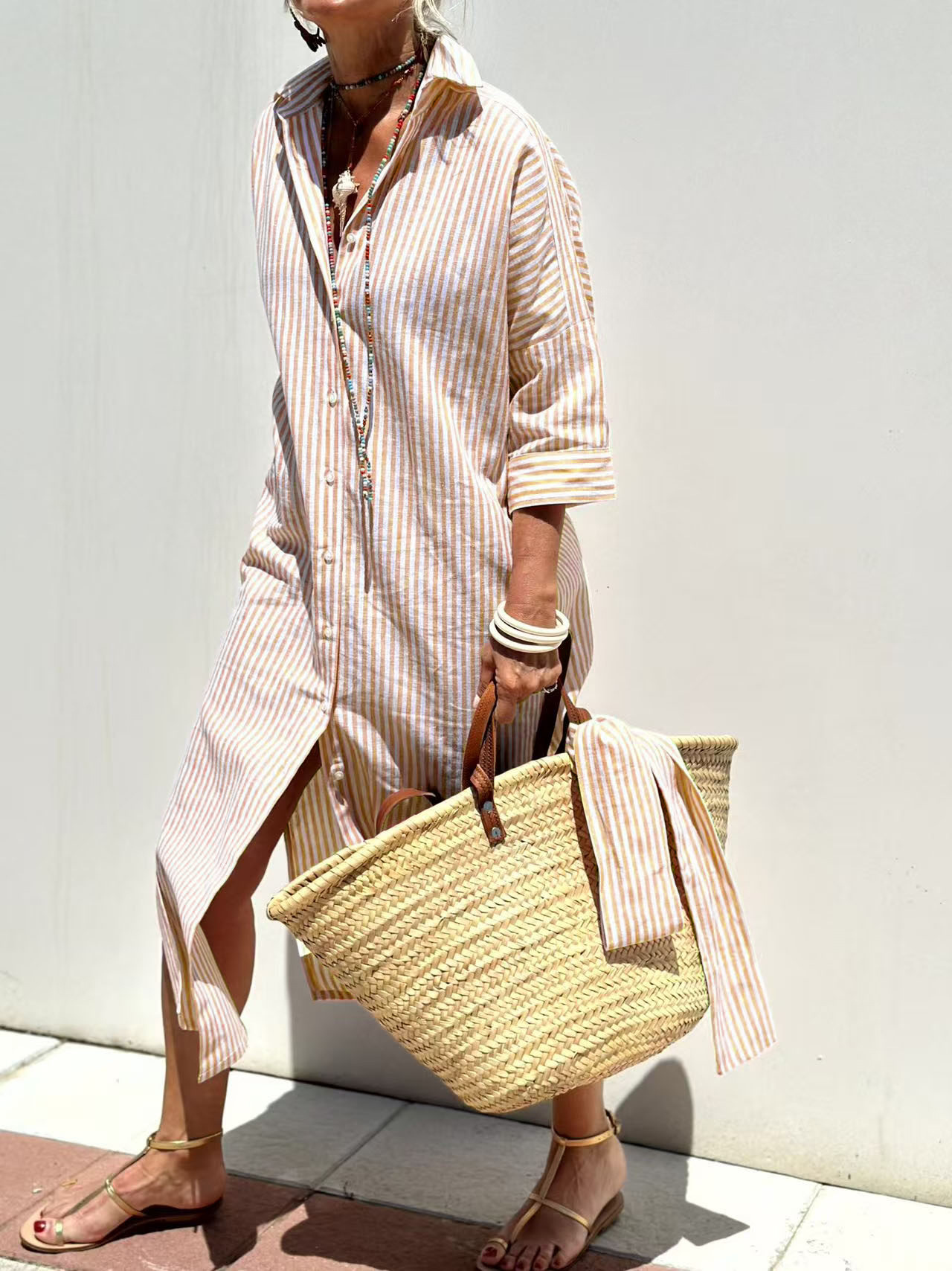 Maxi avec ceinture, robe longu - Casual Loose Linen Shirt Dress avis et prix