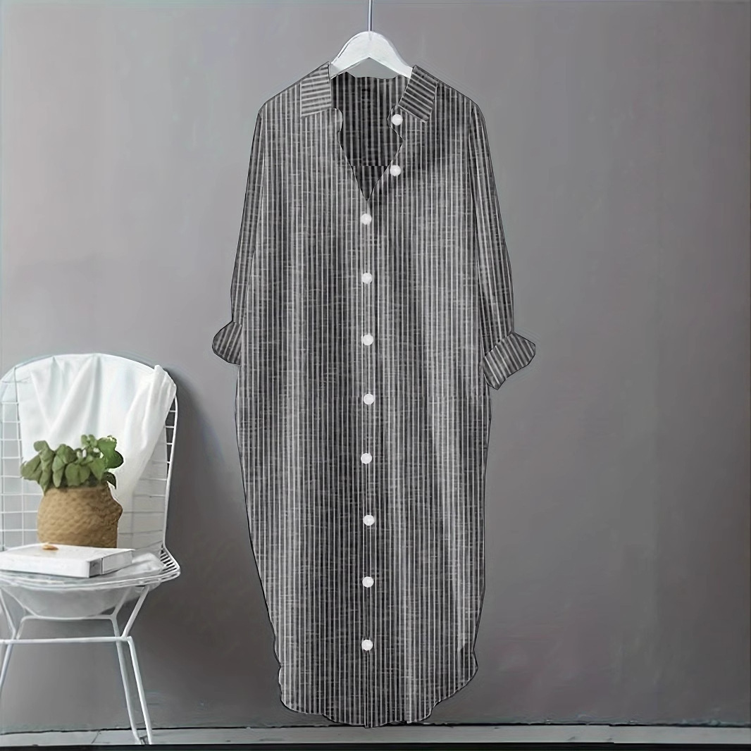 Robe chemise rayée vintage en  - Casual Loose Linen Shirt Dress avis et prix
