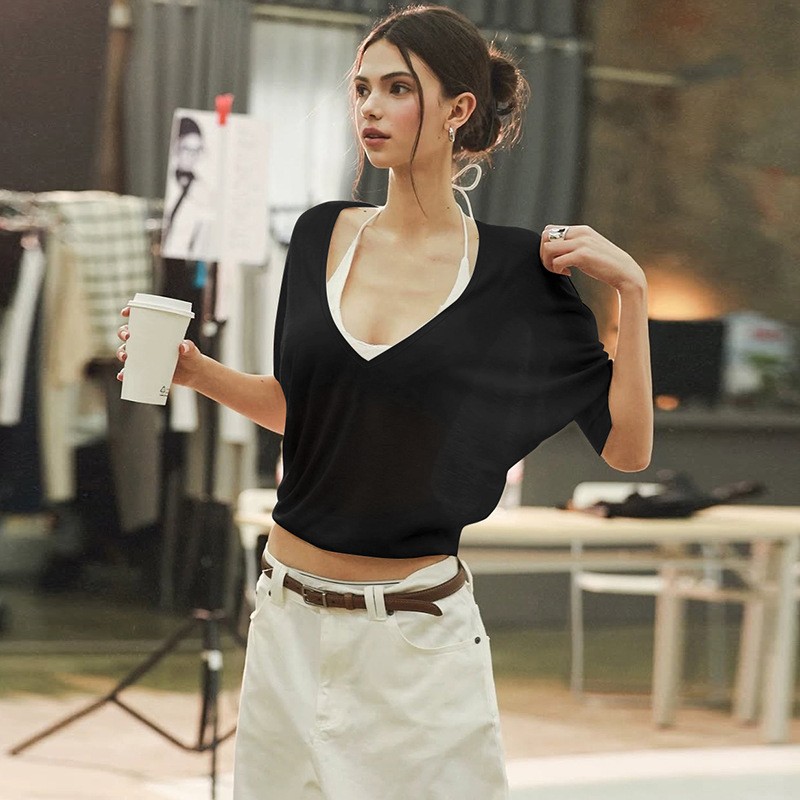 Blouse rose ample à col en V,  - Blouses avis et prix