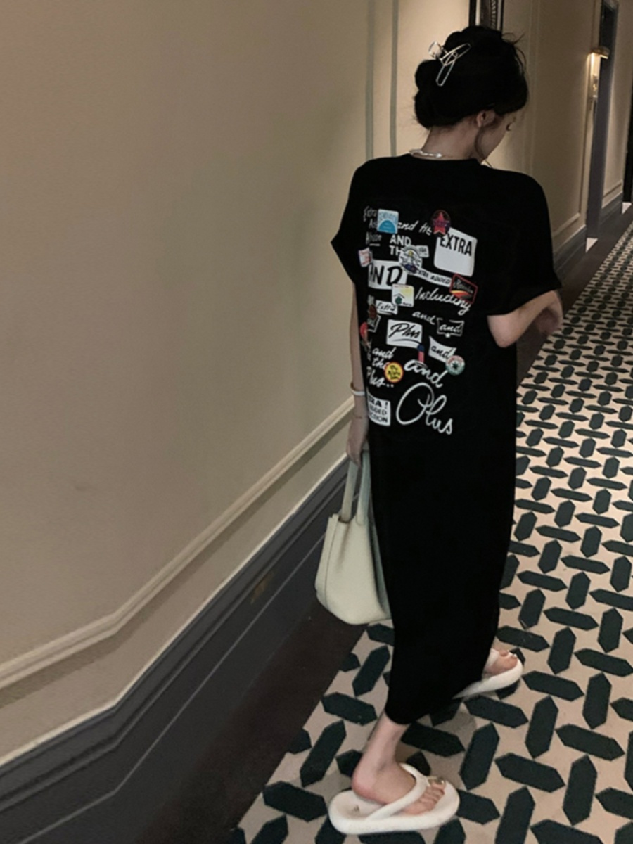 Robe T-shirt noire à manches c - Korean Style A Line Shirt Dress avis et prix