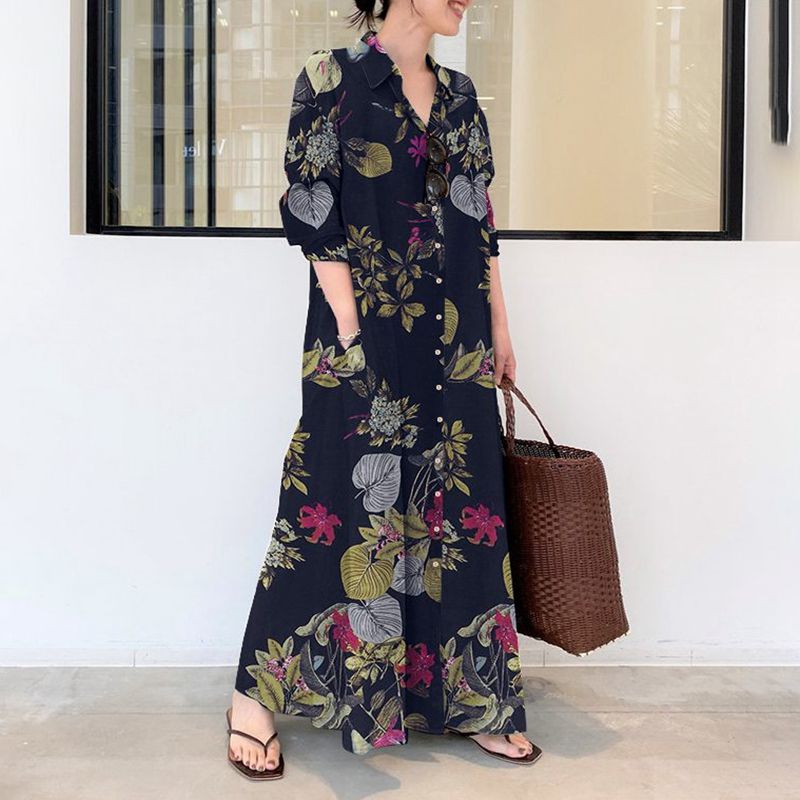 Robe d'automne décontractée en - Casual Loose Linen Shirt Dress avis et prix